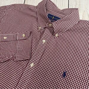 Ralph Lauren Men's Classic Fit Gingham Maroon Red Checkered Shirt XL